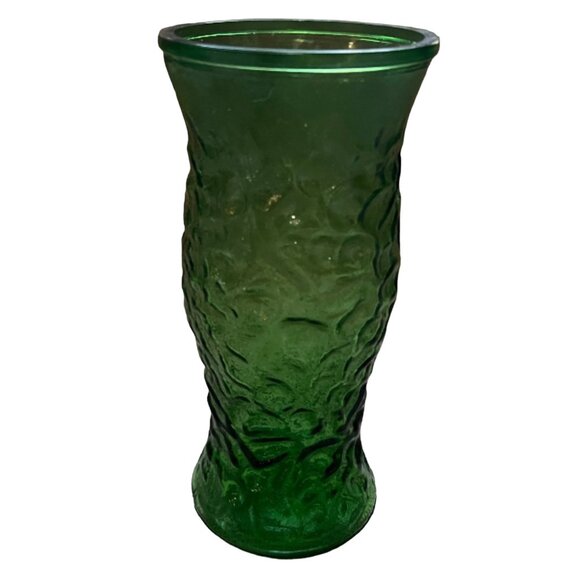 Vintage Hoosier Glass Green Textured Vase 10" Embossed Floral Design - Picture 7 of 9